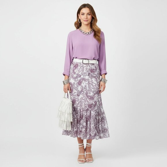 Ann Taylor Paisley Print White & Pink A Line Maxi Full Length Skirt S - Picture 7 of 7